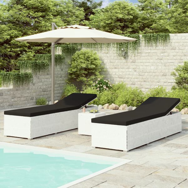 vidaXL 3 Piece Garden Sun Loungers with Tea Table Poly Rattan White