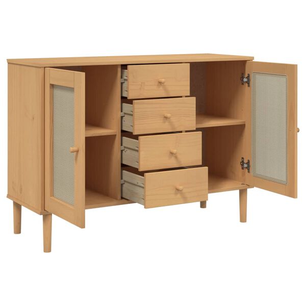 vidaXL Sideboard SENJA Rattan Look Brown 112x40x80 cm Solid Wood Pine