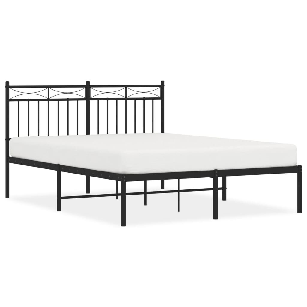 vidaXL Metal Bed Frame without Mattress with Headboard Black 135x190cm
