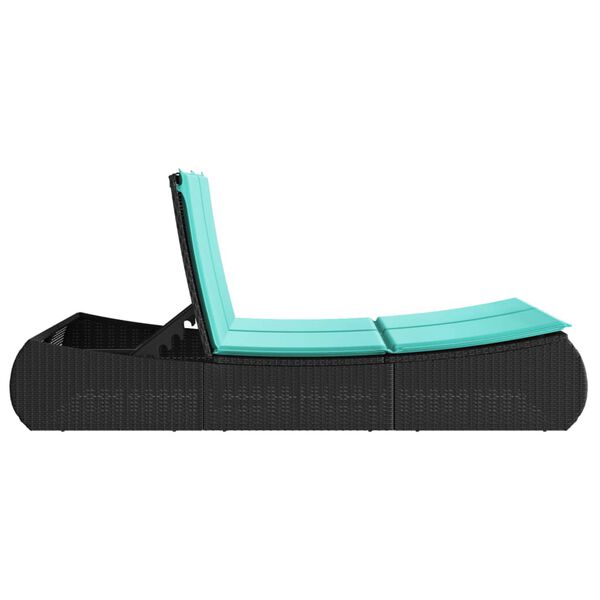 vidaXL Double Sun Lounger with Cushions Black Poly Rattan