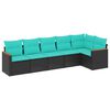 vidaXL 6 Piece Garden Sofa Set with Cushions Black Poly Rattan