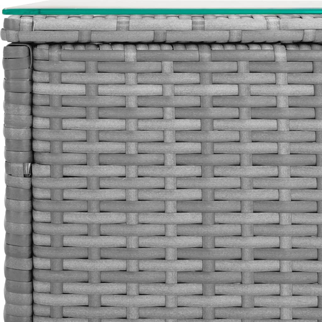 vidaXL Side Table Grey 40x37x40.5 cm Poly Rattan and Tempered Glass