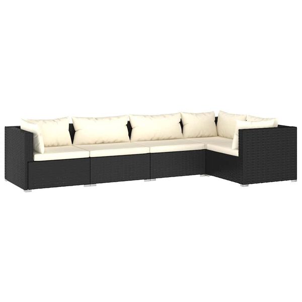 vidaXL 5 Piece Garden Lounge Set with Cushions Poly Rattan Black