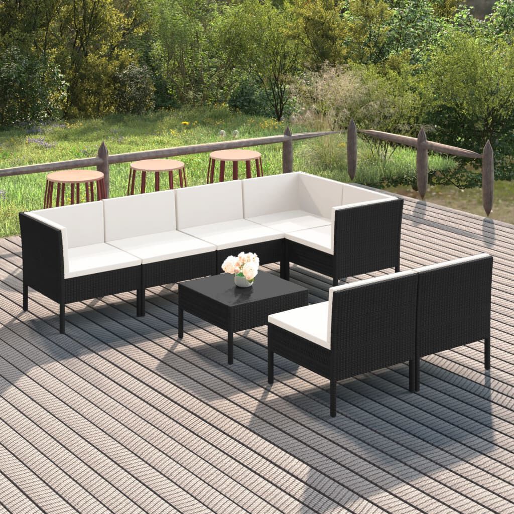 vidaXL 8 Piece Garden Lounge Set with Cushions Poly Rattan Black