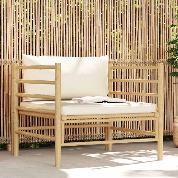 vidaXL Garden Sofa with Cream White Cushions Bamboo