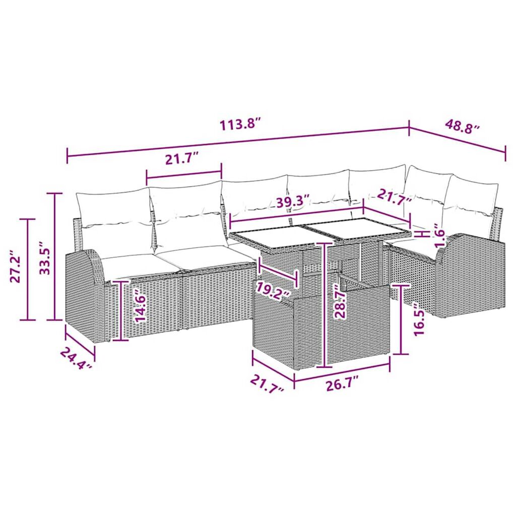 vidaXL Garden Sofa Set Manual 7 pcs Brown and red 100 x 55 x 73 cm