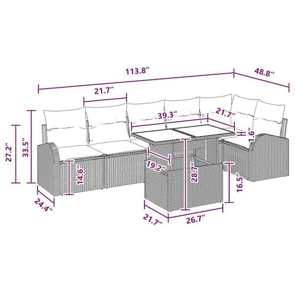 vidaXL Garden Sofa Set Manual 7 pcs Brown and red 100 x 55 x 73 cm