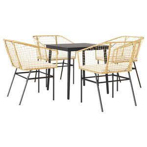 vidaXL 5 Piece Garden Dining Set with Cushions Brown Poly Rattan Glass