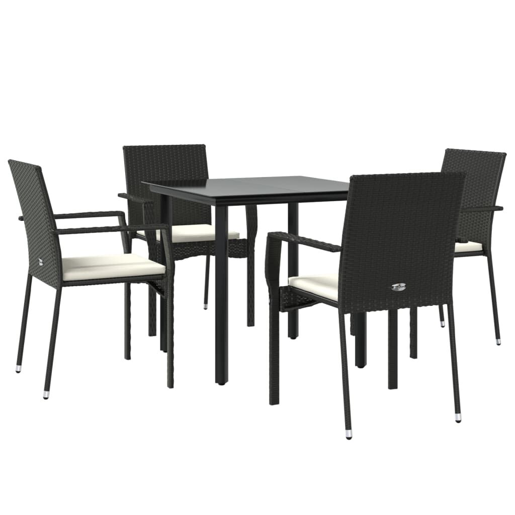 vidaXL 5 Piece Garden Dining Set with Cushions Black Poly Rattan