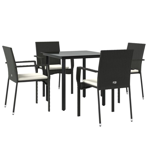 vidaXL 5 Piece Garden Dining Set with Cushions Black Poly Rattan