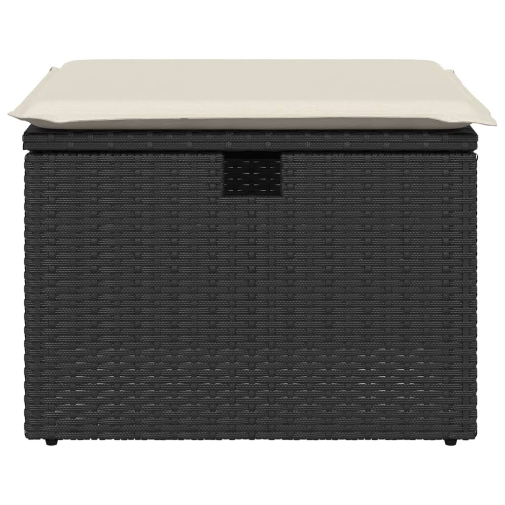 vidaXL Garden Stool with Cushion Black 55x55x37 cm Poly Rattan