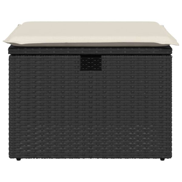 vidaXL Garden Stool with Cushion Black 55x55x37 cm Poly Rattan