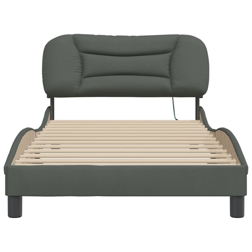 vidaXL Bed Frame with LED without Mattress "Hvar" Dark Grey 100x190 cm Fabric