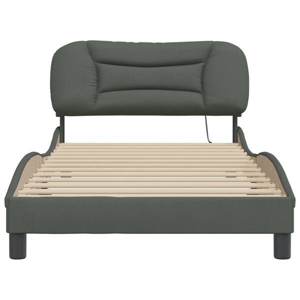 vidaXL Bed Frame with LED without Mattress "Hvar" Dark Grey 100x190 cm Fabric