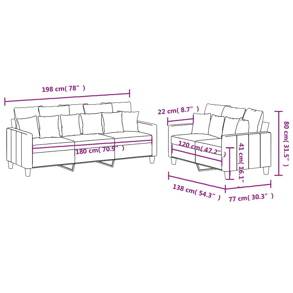 vidaXL 2 Piece Sofa Set with Cushions Black Fabric