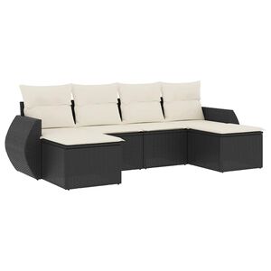 vidaXL 6 Piece Garden Sofa Set with Cushions Black Poly Rattan