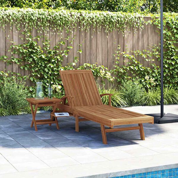 vidaXL Sun lounger Folding with Cushion 2 pcs Brown Solid Teak Wood