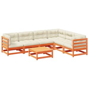 vidaXL 7 Piece Garden Sofa Set with Cushions Wax Brown Solid Wood Pine