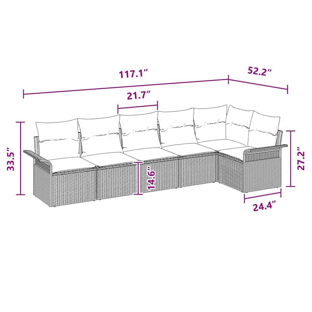 vidaXL Garden Sofa Set with Cushion 6 pcs Grey Poly rattan