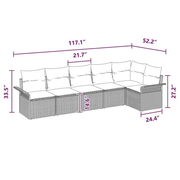vidaXL Garden Sofa Set with Cushion 6 pcs Grey Poly rattan