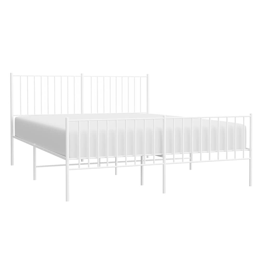 vidaXL Metal Bed Frame without Mattress with Footboard White 150x200cm