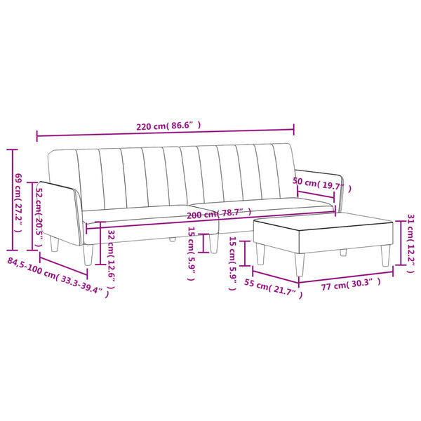 vidaXL 2-Seater Sofa Bed with Footstool Black Fabric