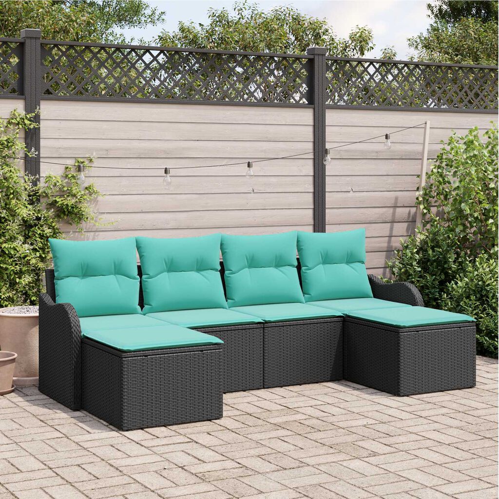 vidaXL 6 Piece Garden Sofa Set with Cushions Black Poly Rattan