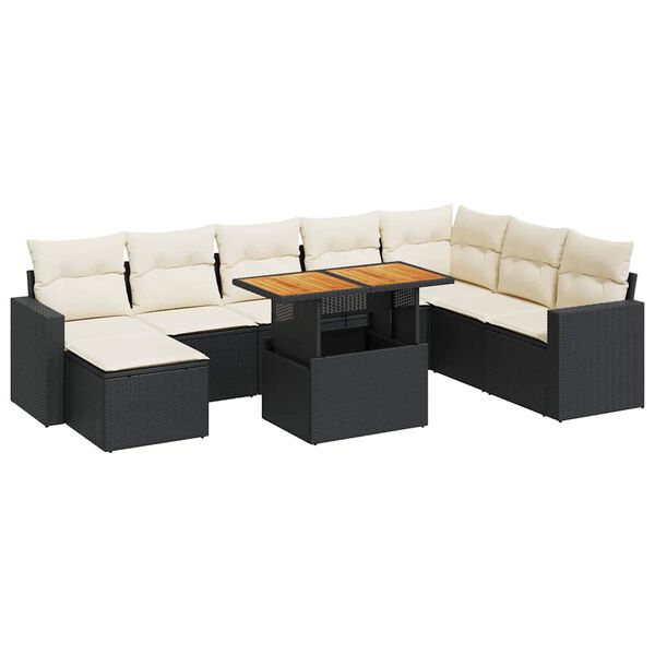 vidaXL 9 Piece Garden Sofa Set with Cushions Black Poly Rattan