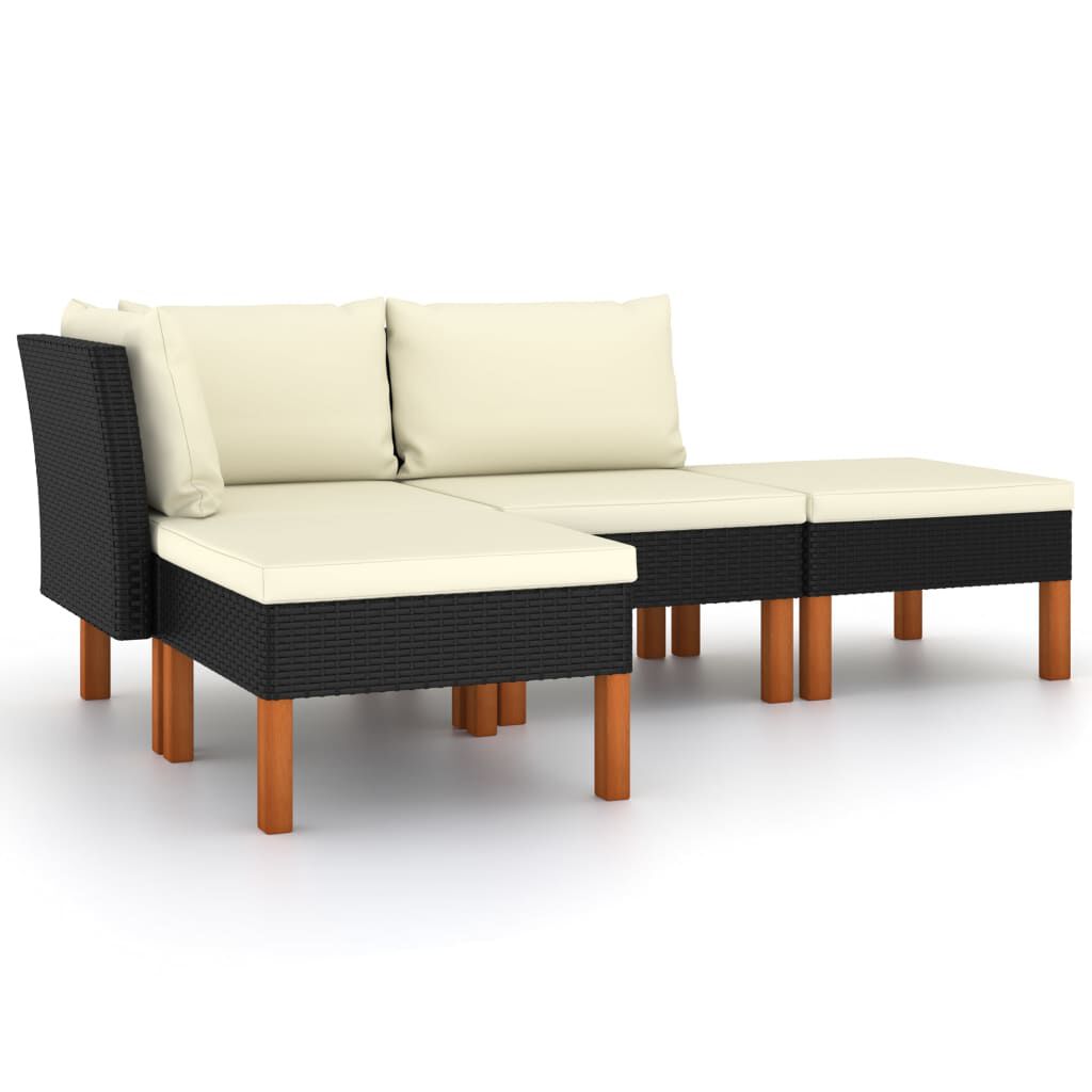 vidaXL 4 Piece Garden Lounge Set with Cushions Poly Rattan Black