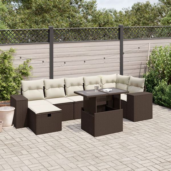 vidaXL 8 Piece Garden Sofa Set with Cushions Brown Poly Rattan