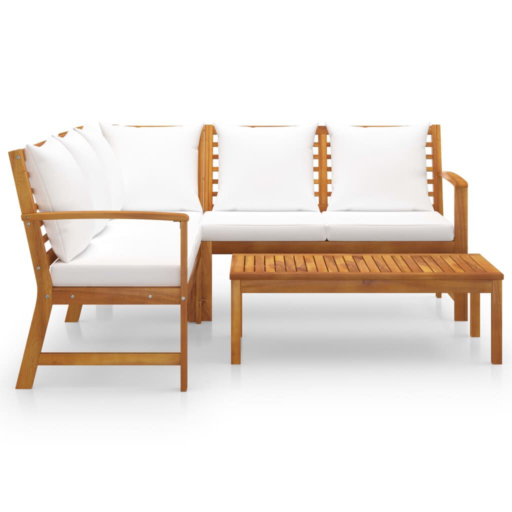 vidaXL 4 Piece Garden Lounge Set with Cushion Cream Solid Acacia Wood