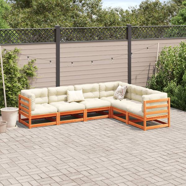 vidaXL 6 Piece Garden Sofa Set Wax Brown Solid Wood Pine