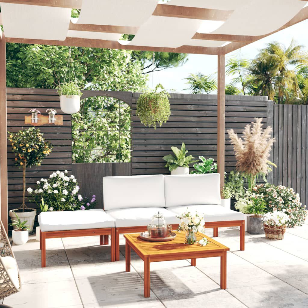vidaXL 4 Piece Garden Lounge Set with Cushions Cream Solid Acacia Wood