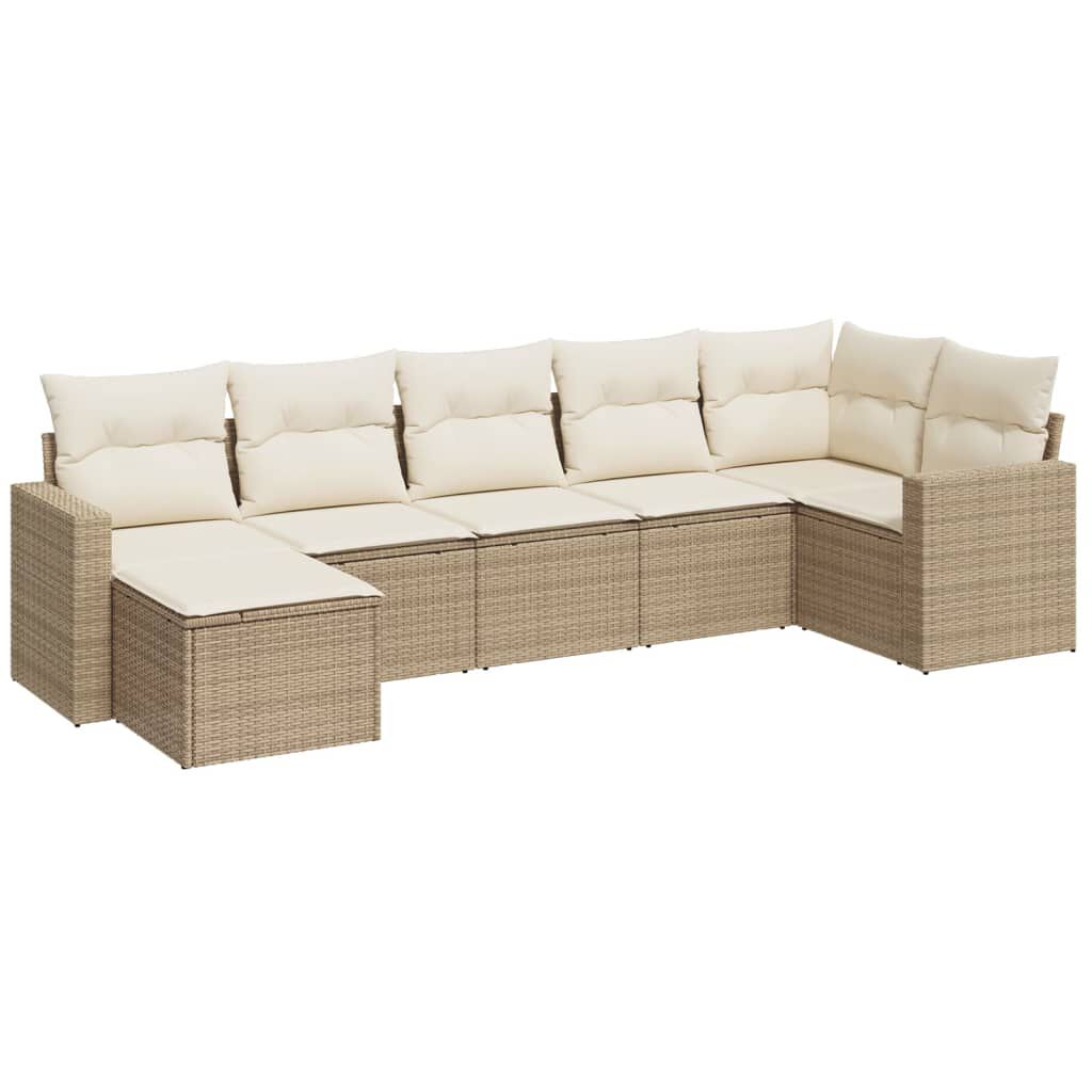 vidaXL 7 Piece Garden Sofa Set with Cushions Beige Poly Rattan