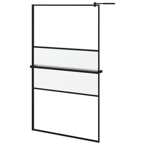 vidaXL Walk-in Shower Wall with Shelf Black 115x195 cm ESG Glass&Aluminium