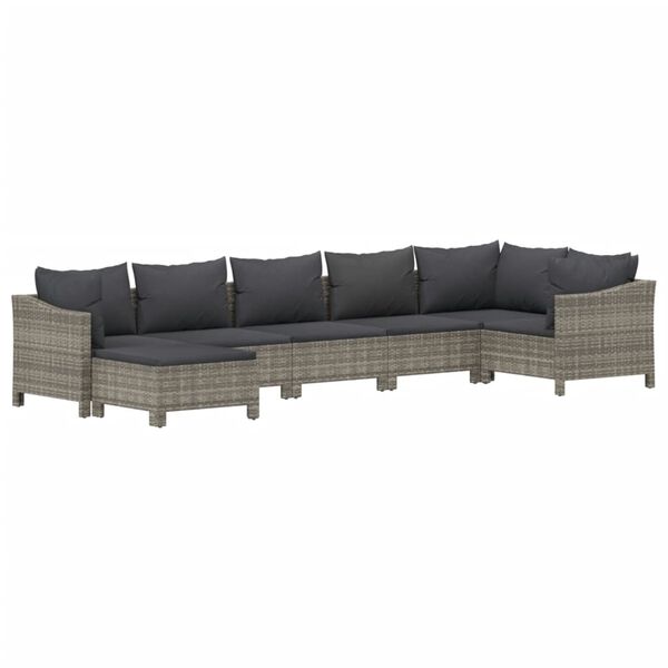 vidaXL 7 Piece Garden Lounge Set with Cushions Grey Poly Rattan