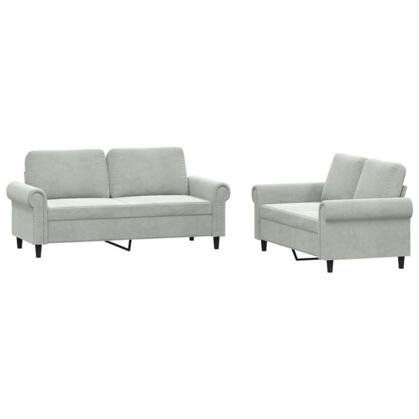 vidaXL 2 Piece Sofa Set with Pillows Light Grey Velvet