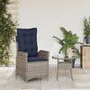 vidaXL Reclining Garden Chair with Cushions Grey Poly Rattan