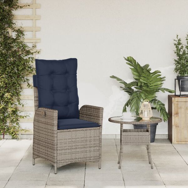 vidaXL Reclining Garden Chair with Cushions Grey Poly Rattan