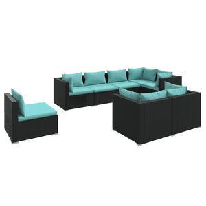 vidaXL 8 Piece Garden Lounge Set with Cushions Poly Rattan Black