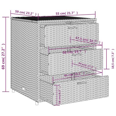 vidaXL Garden Storage Cabinet Grey 55x59x69 cm Poly Rattan