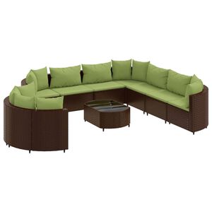 vidaXL 10 Piece Garden Sofa Set with Cushions Brown Poly Rattan