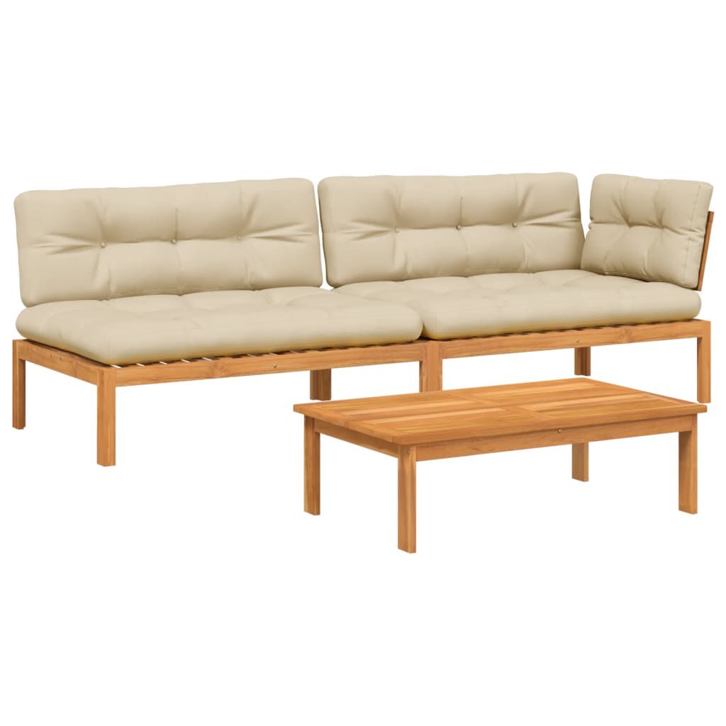 vidaXL 3 Piece Garden Pallet Sofa Set with Cushions Solid Wood Acacia