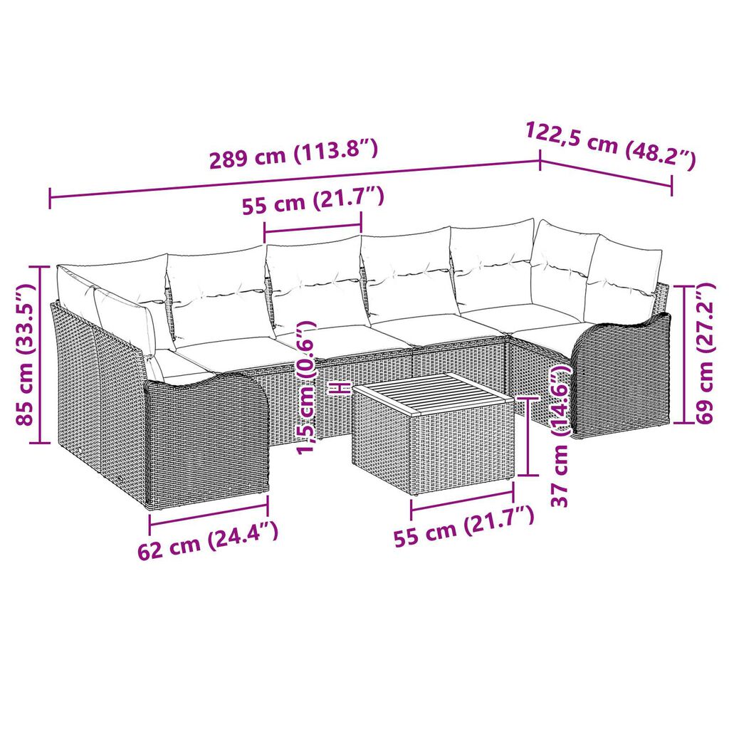 vidaXL 8 Piece Garden Sofa Set with Cushions Grey Poly Rattan Acacia