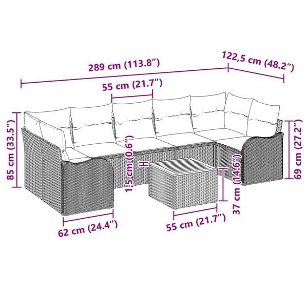 vidaXL 8 Piece Garden Sofa Set with Cushions Grey Poly Rattan Acacia