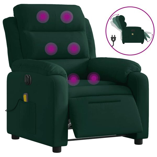 vidaXL Electric Massage Recliner Chair Dark Green Velvet