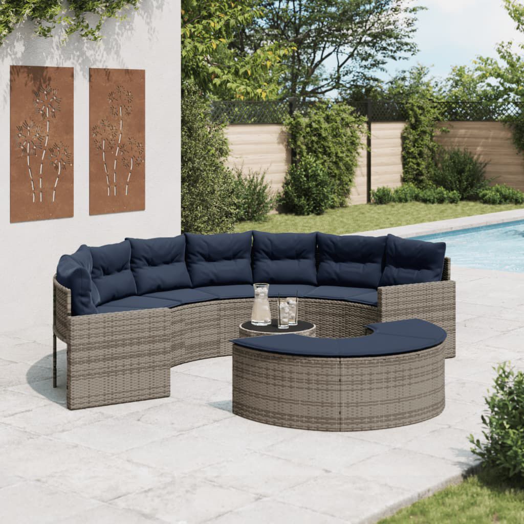 vidaXL 3 Piece Garden Sofa Set Half-Round Grey Poly Rattan