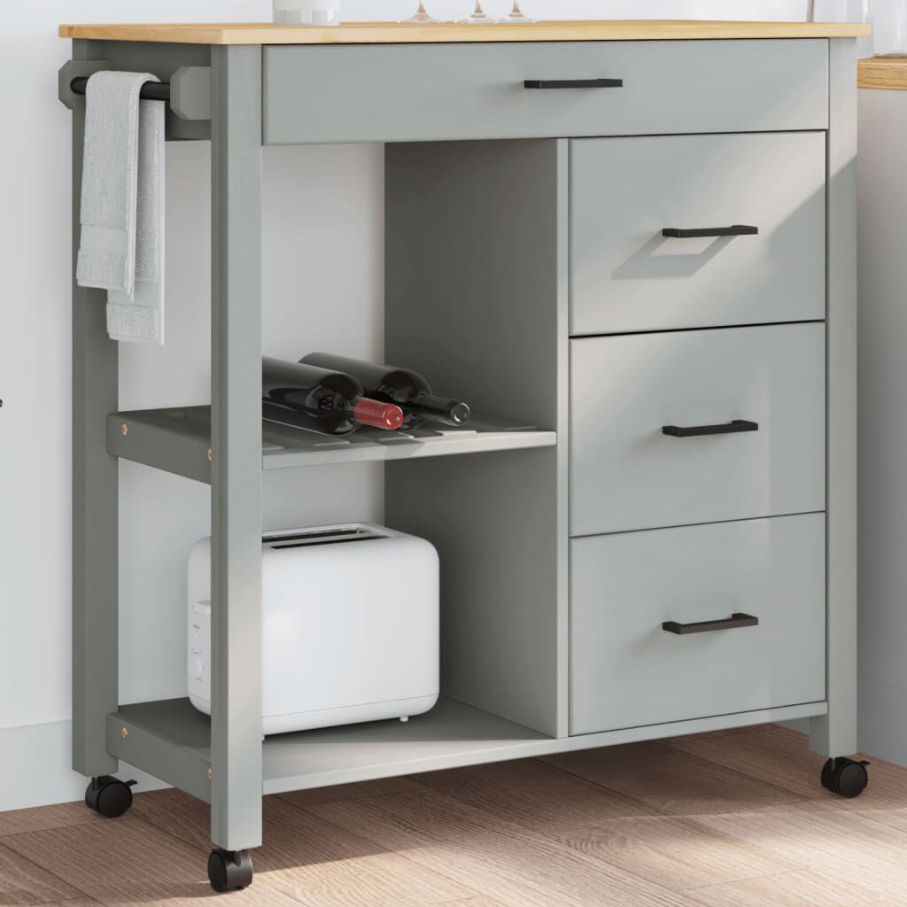 vidaXL Kitchen Trolley MONZA 84x40x90 cm Solid Wood Pine