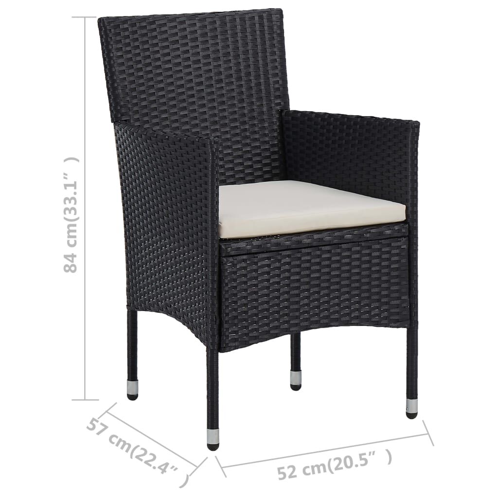 vidaXL 3 Piece Garden Bistro Set Poly Rattan and Tempered Glass Black