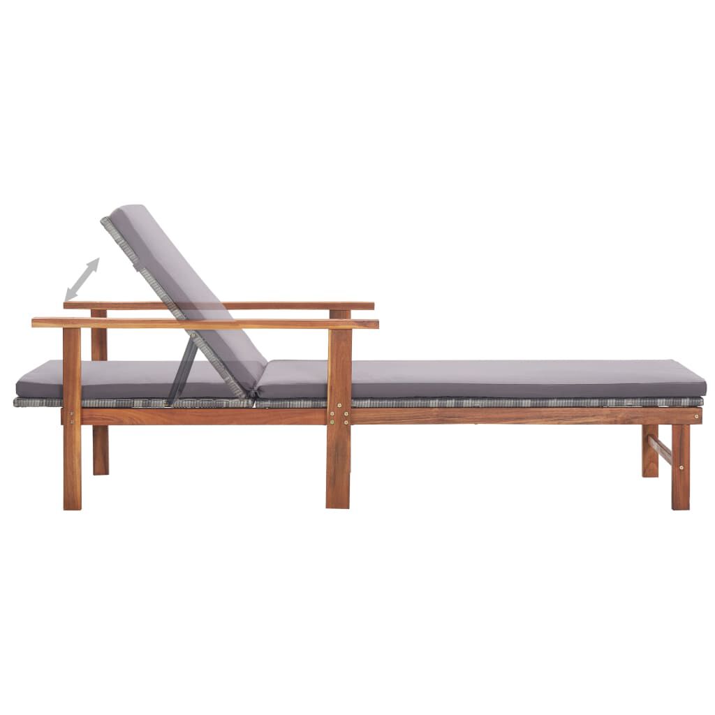 vidaXL Sun Lounger with Cushion Poly Rattan and Solid Acacia Wood Grey